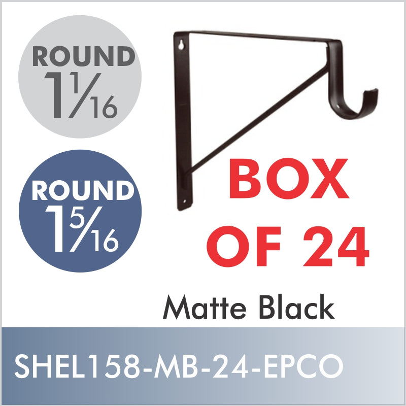 Box of 24 Matte Black Shelf & Rod Bracket For Round Rod, by EPCO 3 Inc ...