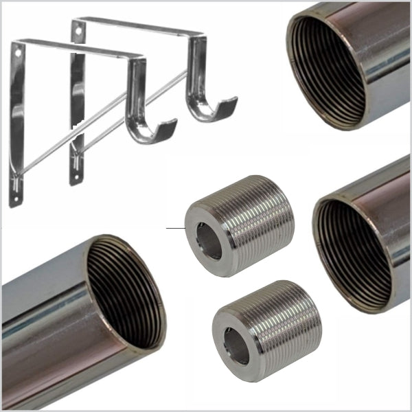 CONNECT Threaded 1 5/16 Round Rod Kit, 12ft, Polished Chrome, Style B ...