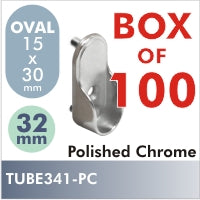 100 Oval 32mm Pin Oval Rod Flange, Polished Chrome