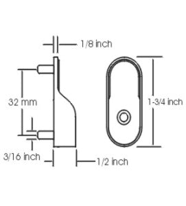 Oval 32mm Pin Rod Flange, Dull Chrome