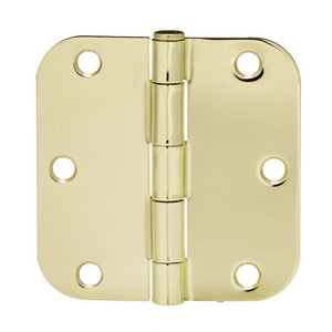 Door Hinges, Rounded 3.5" x 3.5" - one pair, Polished Brass