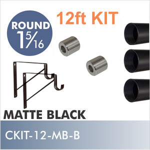 CONNECT Threaded 1 5/16 Round Rod Kit, 12ft, Matte Black, Style B