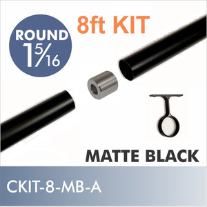CONNECT Threaded 1 5/16 Round Rod Kit, 8ft, Matte Black, Style A