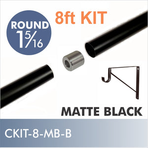 CONNECT Threaded 1 5/16 Round Rod Kit, 8ft, Matte Black, Style B