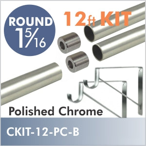 CONNECT Threaded 1 5/16 Round Rod Kit, 12ft, Polished Chrome, Style B