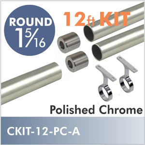 CONNECT Threaded 1 5/16 Round Rod Kit, 12ft, Polished Chrome, Style A